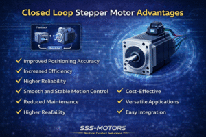 Closed loop stepper motor advantages showing accuracy, efficiency, reliability and stable motion control
