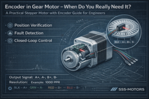 stepper motor with encoder guide showing encoder signals and closed-loop control in a planetary gear motor