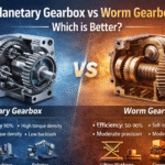 Planetary Gearbox vs Worm Gearbox comparison showing efficiency, torque density, backlash and self-locking differences