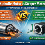 Spindle motor vs stepper motor comparison showing torque speed characteristics control signals and CNC positioning vs cutting applications